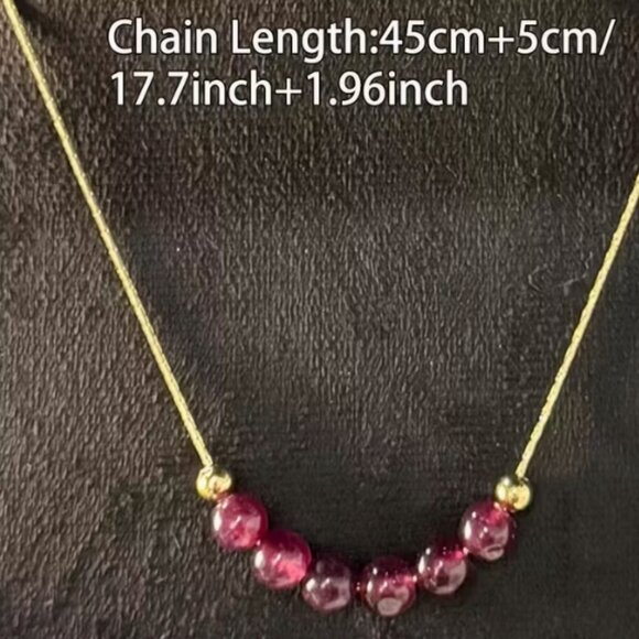 Garnet Beaded Necklace, Six Beautiful 5mm Gemstones w/ Gold Tone Spacers & Chain - Picture 3 of 4